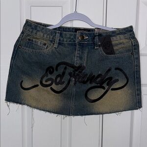 Ed Hardy Blue and Tan Jean Mini Skirt